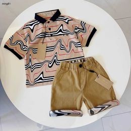 Brand kids Tracksuits Single Breasted Baby summer Short sleeved suit Size 100-140 lapel POLO shirt and khaki shorts Jan20