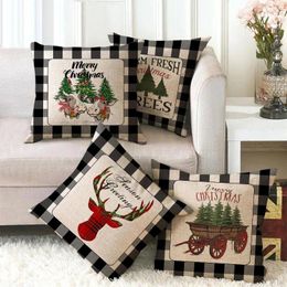 Pillow Christmas Decorations Home Sofa Pillowcase For Plaid Pillowcases Letters Cover Linen 45x45cm