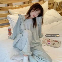 Women's Sleepwear Plaid Print Pajam Set 2 Pcs With Pant Spring Autumn Ladies Korea Style Sweet Long Sleeve Pyjama Suit Female