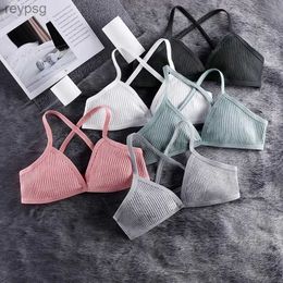 Bras Bras Sets Women Sports Bra Comfort Cotton Bras For Women Thin French Style Bralette Sexy Deep V Triangle Cup Cross Tank Top Bra Yoga Gym YQ240203