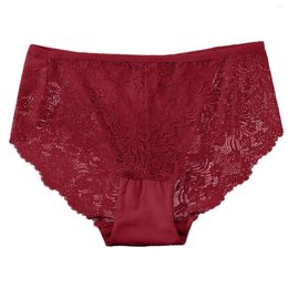 Women's Panties Lace Sexy Lingerie Hollow Out Perspective G-string Mid High Waist Belly Briefs Soft Breathable Underwear S-4xl