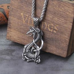 Pendant Necklaces Never Fade Stainless Steel Viking Dragon With Rune And Wooden Box As Men Christmas Gift