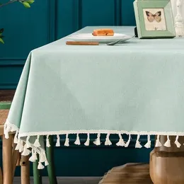 Table Cloth Cotton Linen Tablecloth Waterproof Oil Resistant Wash Free Solid Colour Tea Rectangular Tassel