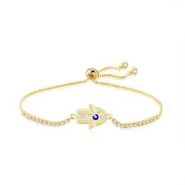 Charm Bracelets CZ Crystal Gold-plated Brass Flower Hamsa Hand Of Fatima Bracelet Women Cubic Zirconia Eye Jewelry Gift