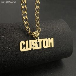 Necklaces Custom Nameplate Necklace Personalized Name With 5mm Large Cuban Chain Fashion Stainless Steel Customized Men Pendant Necklace