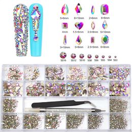 21 Grids 6000pcs Multi-colors Nail Rhinestones Set with Crystal Drill Pen and Clamps Nail Art Decorations Accessories Supplies 240202