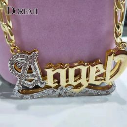 Necklaces Doremi 3d Custom Necklaces with Zircon Custom Name Necklaces Name Personalised Double Gold Plated Nameplate Necklace Hip Hop