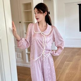 Women's Sleepwear Two Piece Pajamas Sets Women Rayon Nightwear Pyjamas Home Clothes Spring Summer Long Sleeve Lapel Pijamas Suit