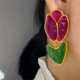 Dangle Earrings Colourful Resin Tulip Flower Drop For Women Jewerly 2024 Travel Gifts Vintage France 925 Sliver Needle