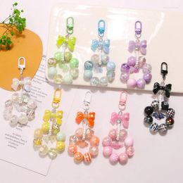 Keychains Acrylic Lily-Of-The-Valley Flower Keychain Exquisite Sweet Colourful Bowknot Beaded Keyring Backpack Earphone Case Accessories