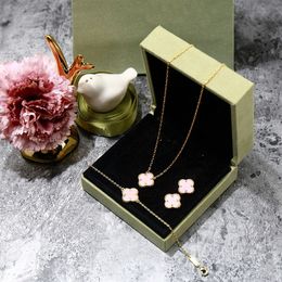Marca de moda pulseira colar brinco conjunto luxo única flor ágata 18k ouro trevo colar pulseira brinco conjunto 4/quatro designer feminino jóias