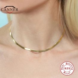 Necklaces CANNER 925 Sterling Silver Choker Necklace Female Clavicle Chain Flat Snake Necklace for Women Jewellery collares Free Shipping