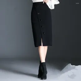 Skirts Vintage Split Pencil Button Female Autumn Winter Knitting Office Ladies Elegant High Waist Long Skirt R381