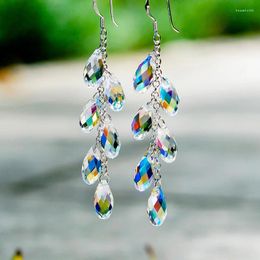 Dangle Earrings Party Shiny Long Tassel Crystal For Women Water Drop Grape Light Catcher Fashion Jewelry Accessories