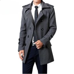 Autumn Winter Solid Trench Coats Men Coat Fashion Double Breasted Windbreaker Jacket with Belt Lapel Overcoat Parka 240124