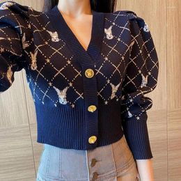 Women's Sweaters Spring Cartoon Rabbit Knitted Cardigan V-neck Sweater Small Fragrance Style Short High Waisted Women