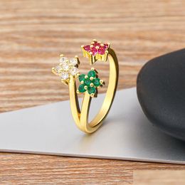 Band Rings Cute Female Crystal Open Adjustable Ring Charm 14K Yellow Gold Women Dainty Bride Flower Zircon Engagement Jewellery Party Gi Otffa