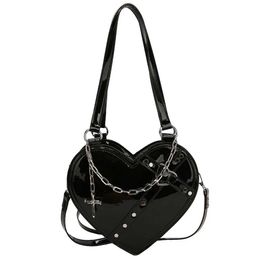 Evening Bags Women Crossbody Bags Heart Shaped Shoulder Bag Y2K PU Leather Crosses Chain Metallic Colour Spice Girls Outdoor Bag
