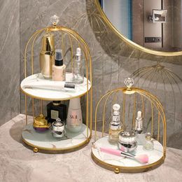 Iron Art Cosmetic Shelf Makeup Organiser Dressing Table Lipstick Perfume Makeup Storage Shelf Bathroom Iron Bird Cage Holder 240125