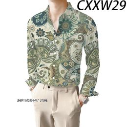 Men's Casual Shirts Long Sleeve Lapel Shirt Hd Digital Print Autumn Street Wear Hip-hop Clothing Polyester Comfortable Tops