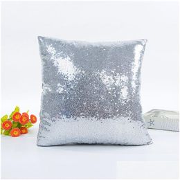 Cushion/Decorative Pillow 14 Colours Glitter Sequins Pillow Case Solid Colour Cushion Home Car Comfortable Decor Waist Er Pillowcase Dro Dhbc3