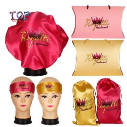 Customized Logo Hair Packing Set Bonnet Headband Box Hair stickers Caring Extention Wig Hairs Sleep Caps and Barber Wai cloth242S