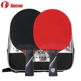 KOKUTAKU 2 Pcs 6 Star Ping Pong Paddle Set X6 Ebony Surface Carbon Table Tennis Racket with Bag for Adults 240122