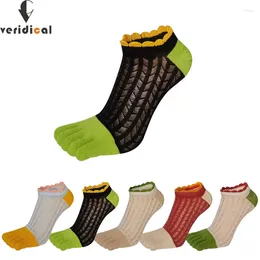 Women Socks Summer Thin Toe Ankle Girl Cotton Shallow Mouth Large-Mesh Breathable Sweat-Absorbing Lace No Show 5 Finger