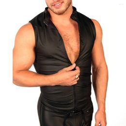 Men's Tank Tops Mens Sexy PU Leather Shiny Sleeveless Party Nightclub Stage Costume Tag Size M 2XL Faux Spandex