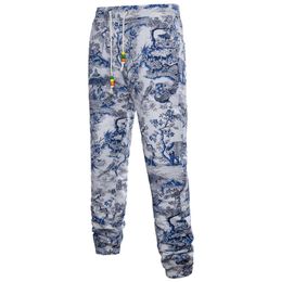 Pantaloni lunghi Euro Summer da uomo per il tempo libero in cotone e canapa con materiale