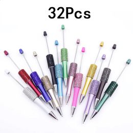 32pcs Diamond Bead Pen DIY Beadable Ballpoint Pens Student Stationery Writing School Office Supplies 240124