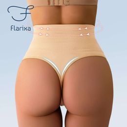 Flarixa High Rise Thongs for Women Tummy Control Underwear Seamless Thong Panties Belly Briefs Butt Lifter Body Shaper