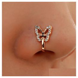 Nose Rings & Studs Crystal Butterfly Fake Nose Ring Non Piercing Clip On Indian Style Cuff Septum Nariz Jewellery Drop Delivery Jewellery Dhoiy