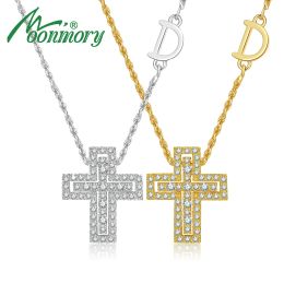 Pendants Moonmory 925 Sterling Silver Mini Double Cross Pendant Necklace D Letter Twist Chain Fashion Cross Necklace Korean Jewellery Japan