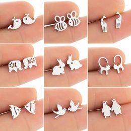 Stud Earrings Tiny Stainless Steel Animal For Women Girls Cute Giraffe Cat Whale Bee Rabbit Earings Fashion Jewellery Accessories