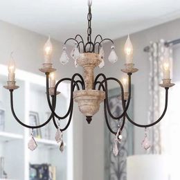 Pendant Lamps American Rural Retro Wood Chandelier Creative French Living Room Dining Bedroom Clothes Shop 6 Heads E14 Light Fixtures