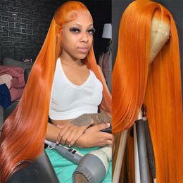 Ginger Orange 13 6 Lace Front Wigs Human Hair Bone Straight 13 4 4 4 Frontal Transparent Wig For Women 240130