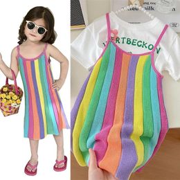 Girl Dresses Girls Children Kid Clothing Cami Dress Summer 2024 Rainbow Skirt T-shirt Two Piece Set