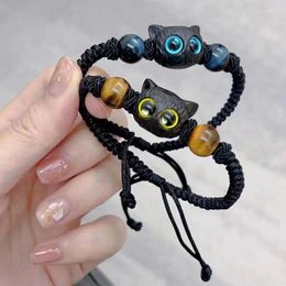 Charm Bracelets Cute Cat Bracelet For Two Adjustable Black Rope Couple Friendship Unique Bead Wholesale