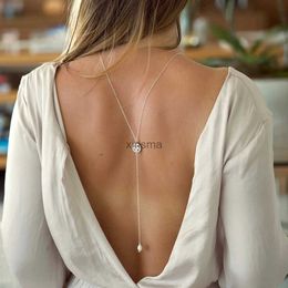 Other Jewelry Sets Elegant Back Necklace Pearl Backdrop Chain Dress Backless Jewelry Crystal Pendant Back Chain Top for Women Rhinestone Body Decor YQ240204