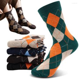 Women Socks Autumn Diamond Cotton Men Winter Tartan Mid-calf Warm Sock Streetwear Plaid Striped Preppy Argyle Geometric