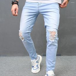 Men's Jeans Men Skinny Stretch Ripped Distressed Slim For Trousers Stylish Male Holes Pencil Denim Pants