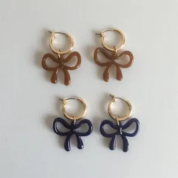 Hoop Earrings Lovely Navy Brown Acrylic Ribbon Charm For Women Girl Daily Sweet Romantic Jewelry Accessory