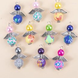 Charms Yeyulin 10pcs/pack Colorful Wing Pearl Round Clay Flower Pattern Pendant DIY Dangle Pendants Bracelet Jewelry Gfits