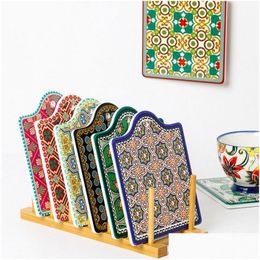 Mats & Pads Moroccan Style Pot Mat Ceramic Coasters With Cork Base Absorbent Non-Skid Heat Insation Pad Ideal Housewarming Gift Home D Dh59P