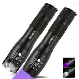 Flashlights Torches White/Purple Lamp Double Retractable Flashlight Zoom UV Fluorescence Detection Currency Check LED Purple Light