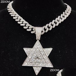 Pendant Necklaces Men Women Hip Hop Hexagram Necklace With 1M Crystal Cuban Chain Hiphop Iced Out Bling Fashion Charm Jewelrypendant Dhgxp