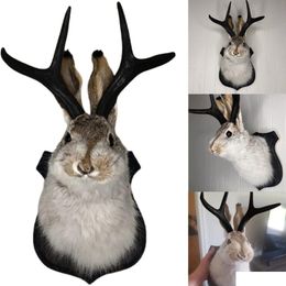 Decorative Objects & Figurines Decorative Objects Figurines Taxidermy Head Wall Decor Deer Mount For Home Decoration Rabbit Ornaments Dhaj2