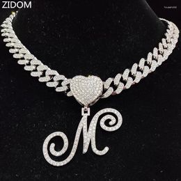 Pendant Necklaces Men Women A-Z Cursive Letter Heart Necklace Luxury Hip Hop Iced Out Bling Fashion Hiphop Charm Jewellery