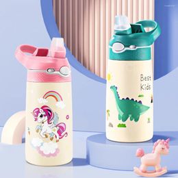 Water Bottles 400ML Kids Bottle Cartoon Animal Children's Cup With Straw Stainless Steel Vacuum Flacks Thermos Thermal Mug Cups